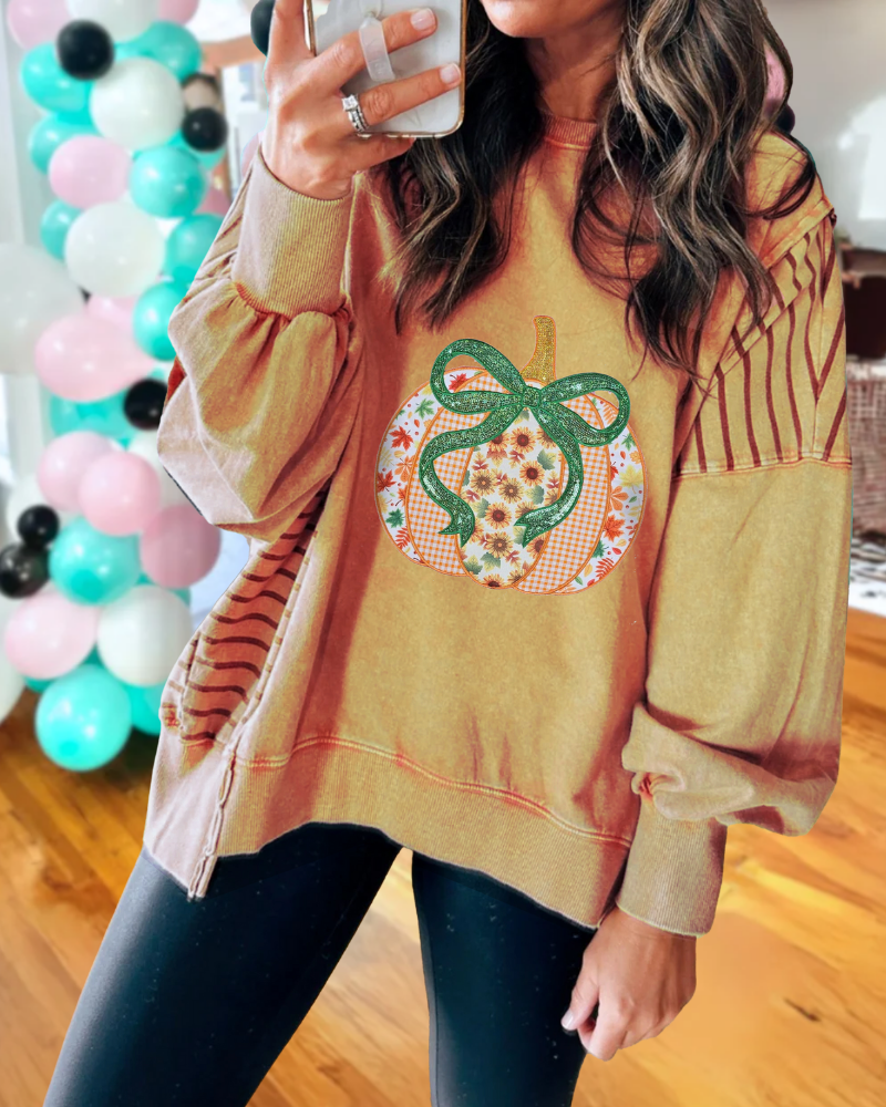 Pumpkin Floral Sequined Sweatshirt
