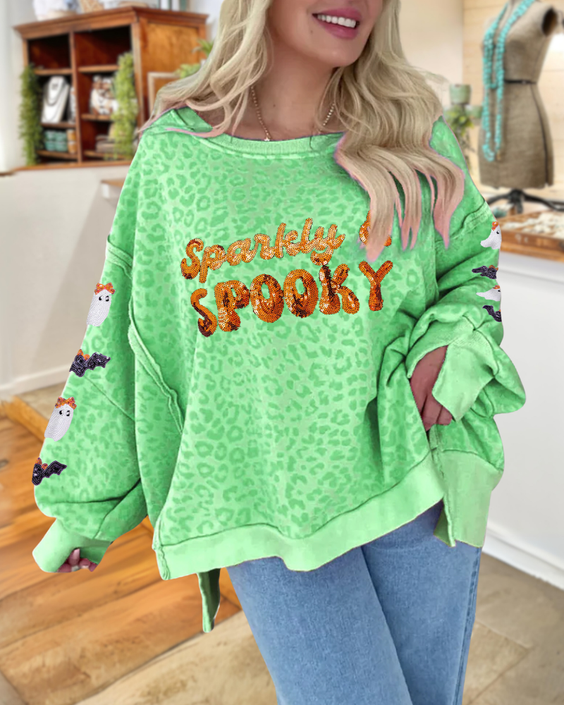 Halloween Sequin Sparkly Spooky Sweatshirt