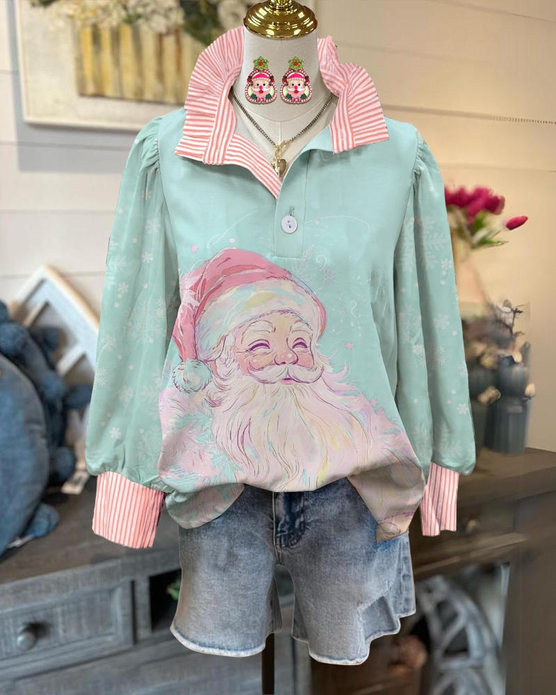 Playful Santa Graphic Collared Sweatshirt