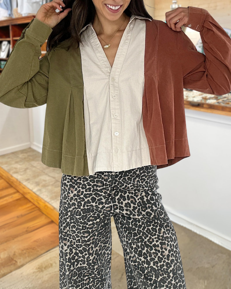 Retro Patchwork Button Down Top