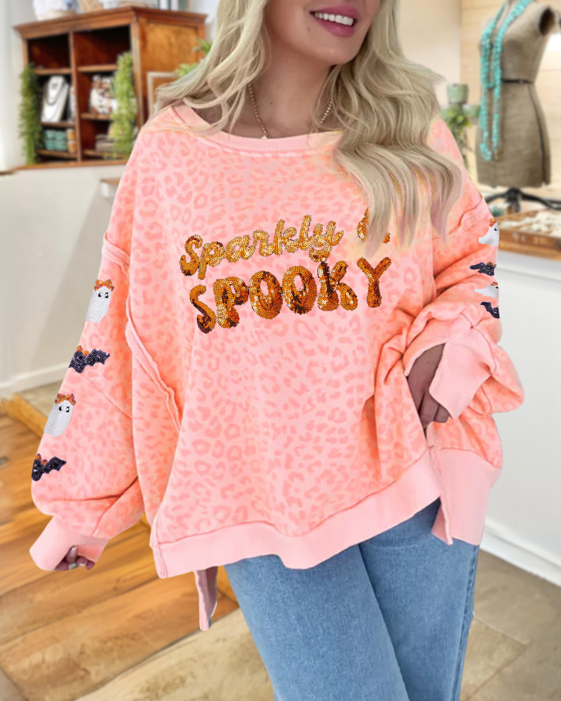 Halloween Sequin Sparkly Spooky Sweatshirt