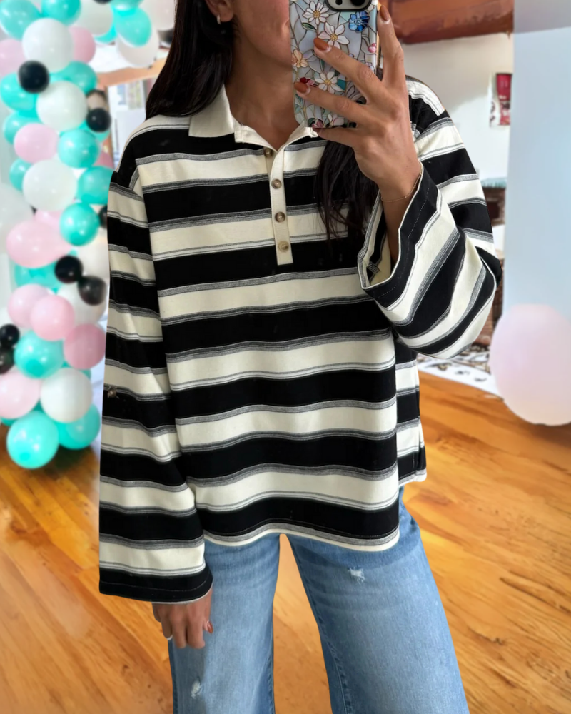 Colorblock Striped Polo Top
