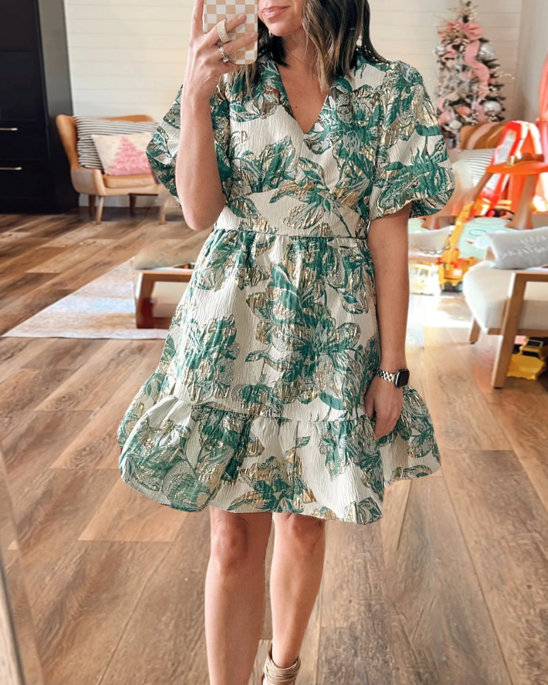Floral Ruffle V-Neck Mini Dress