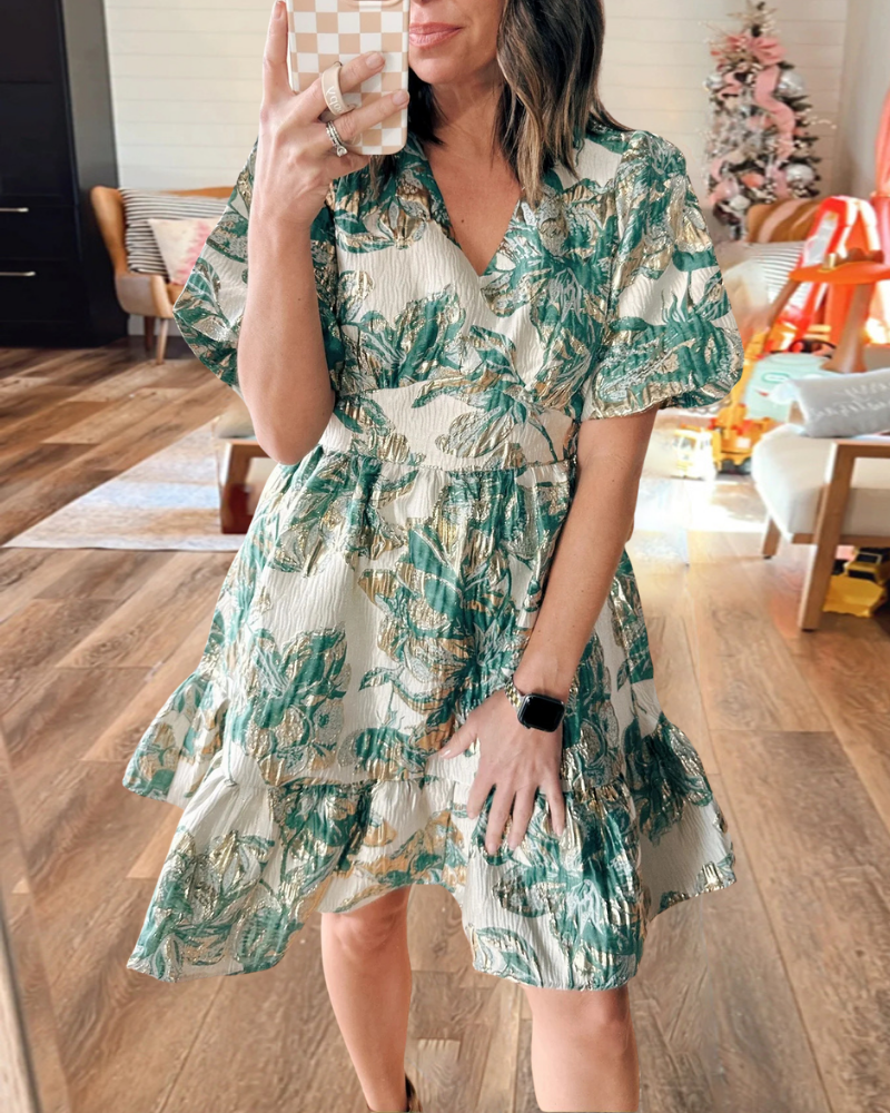 Floral Ruffle V-Neck Mini Dress