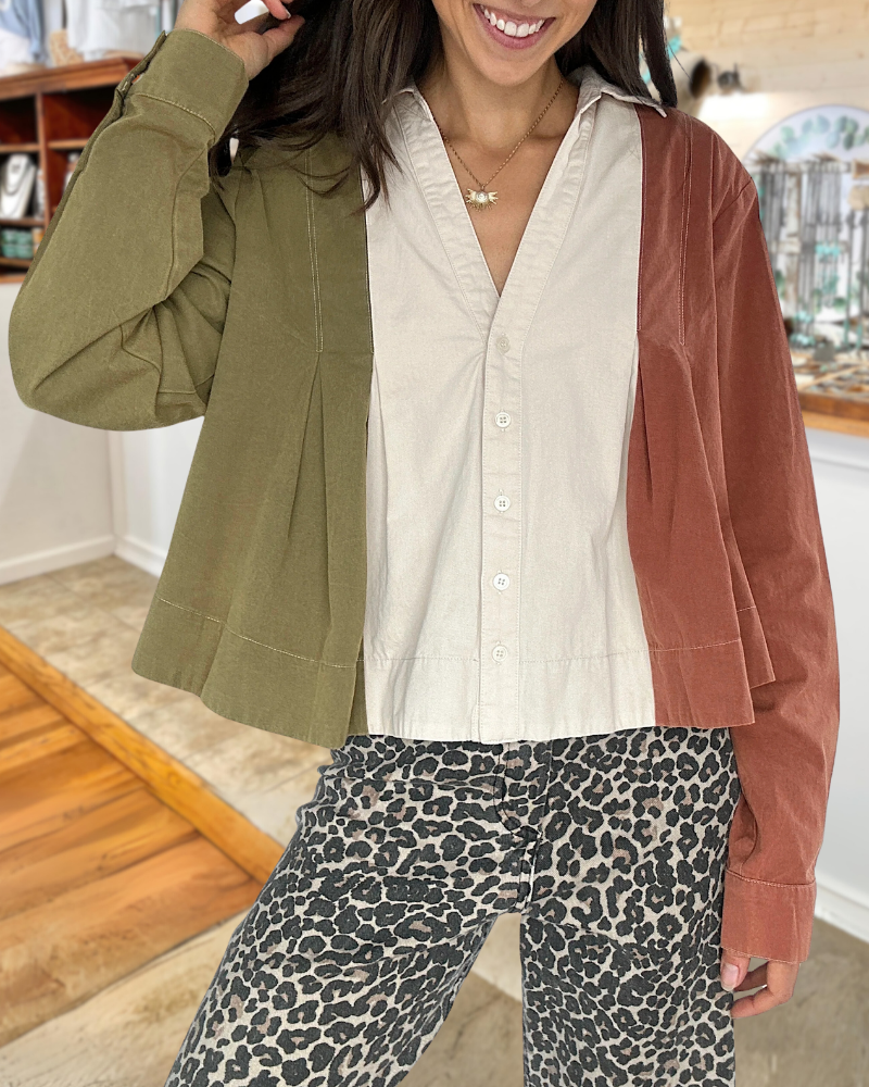 Retro Patchwork Button Down Top