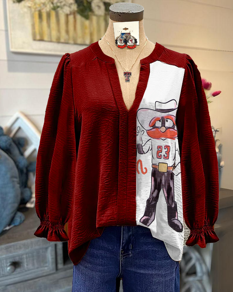 Texas Tech Pleated V-Neck Blouse