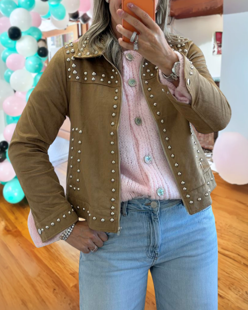 Chic Rhinestone Zipper Jacket