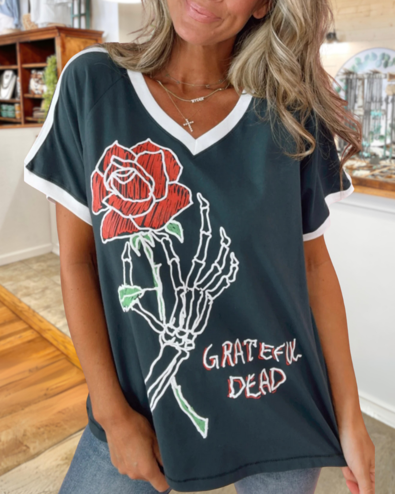 Chic Skeleton Rose Print Tee