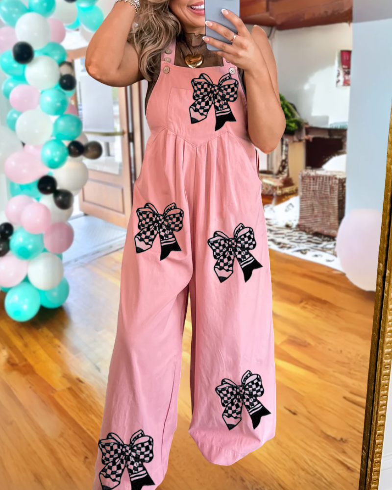 Bow Check Sequined Jumpsuit