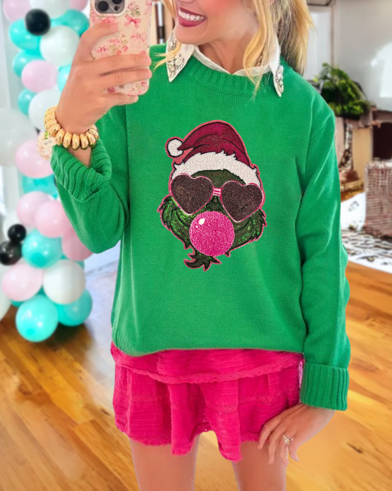 Christmas Grinch Sequined Sweater