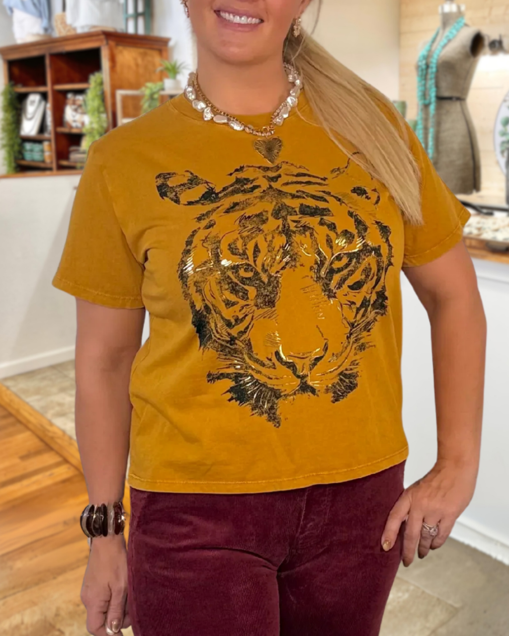 Unique Tiger Head Print T-shirt