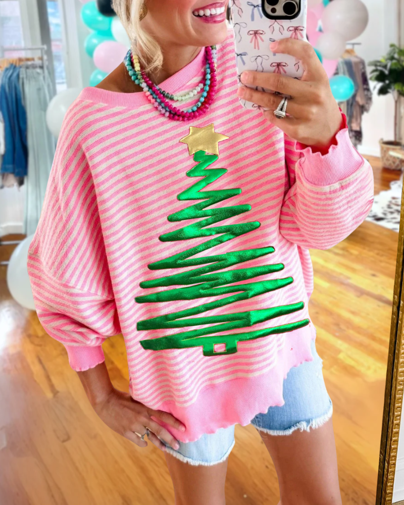 Christmas Tree Stripe Crewneck Sweatshirt