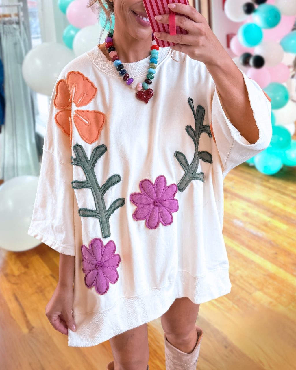 Floral Patch Oversized Top