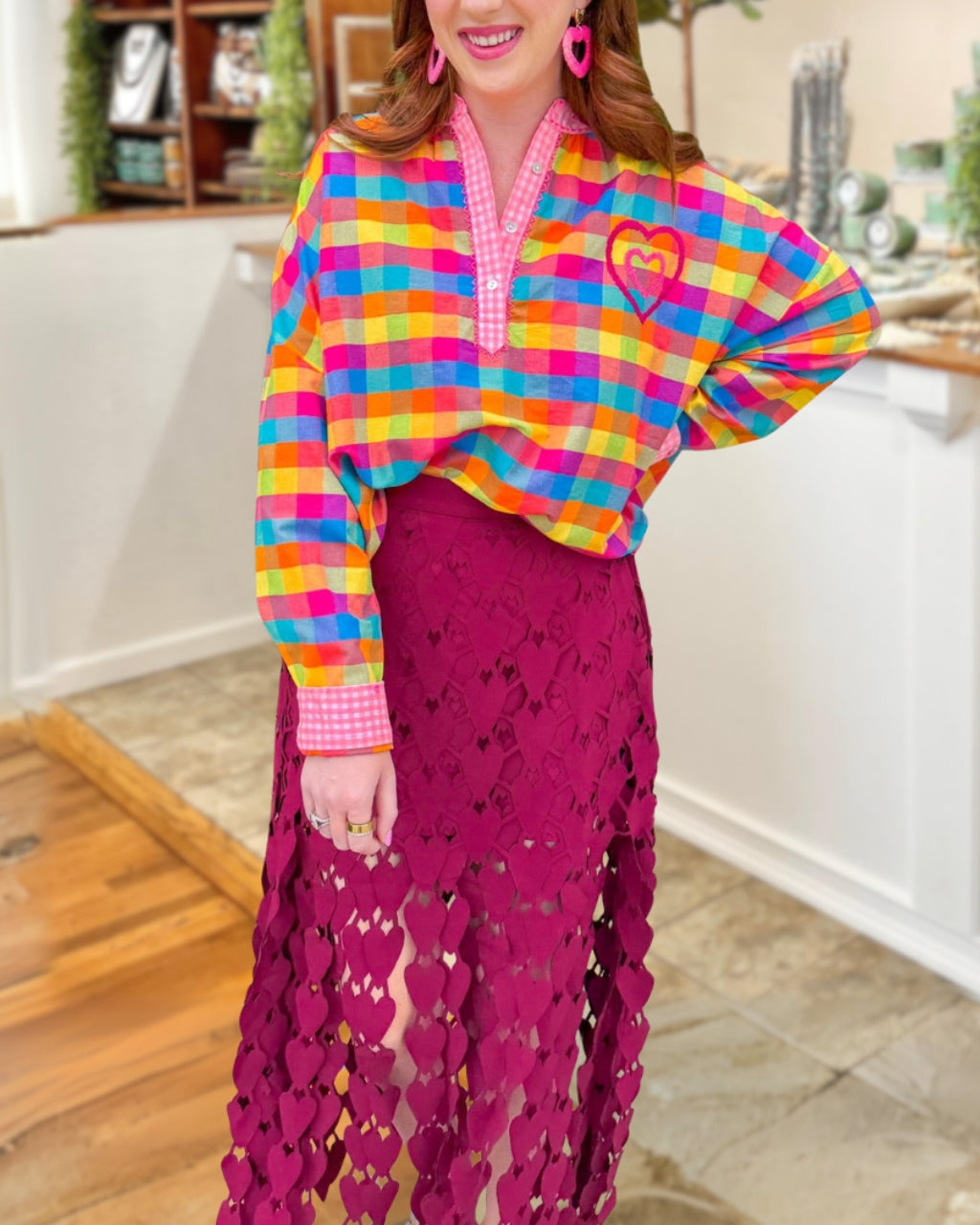 Colorful Plaid Half-open Collar Top