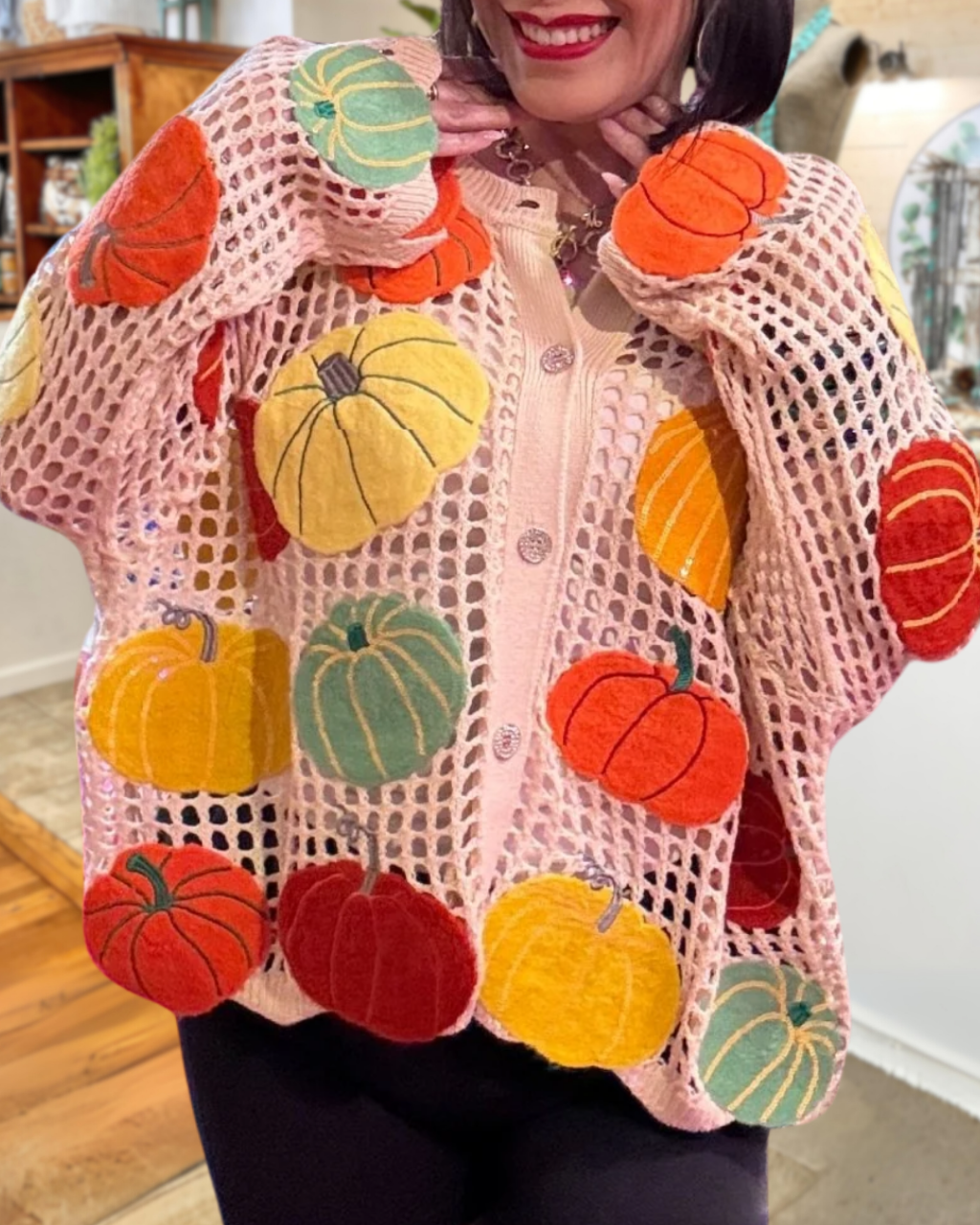 Colorful Pumpkin Knit Embroidered Top