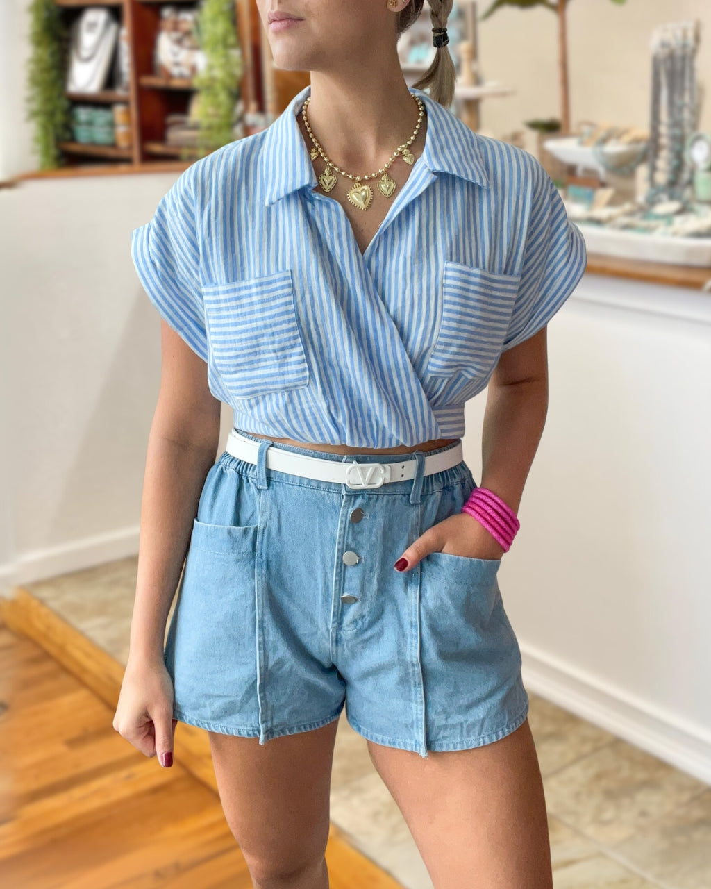 Stylish Pocketed Denim Shorts