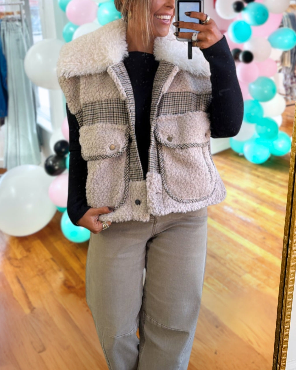 Plaid Patchwork Lamb Fleece Vest