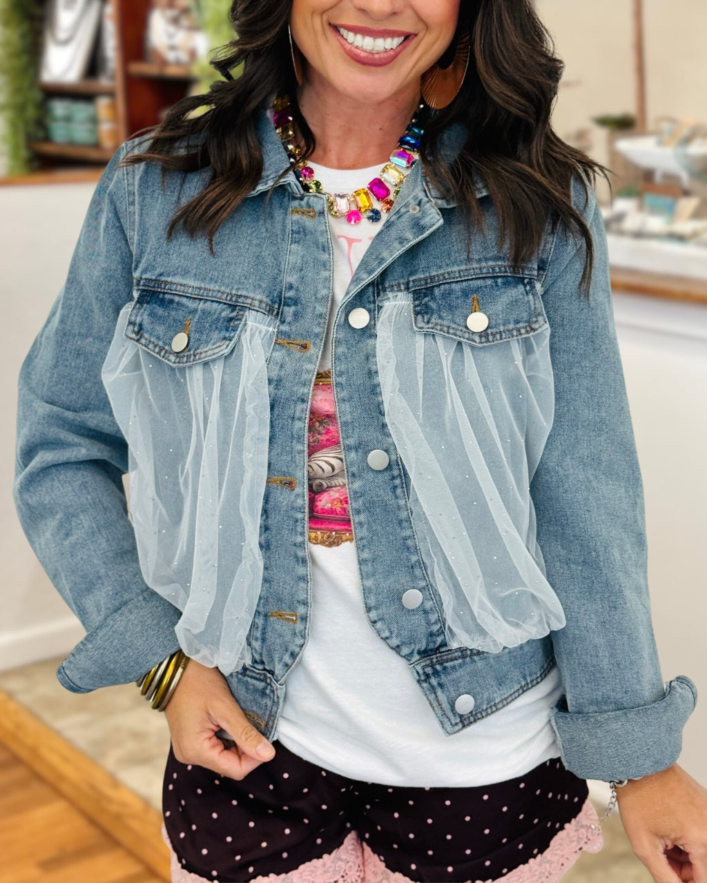 Mesh Patchwork Denim Jacket