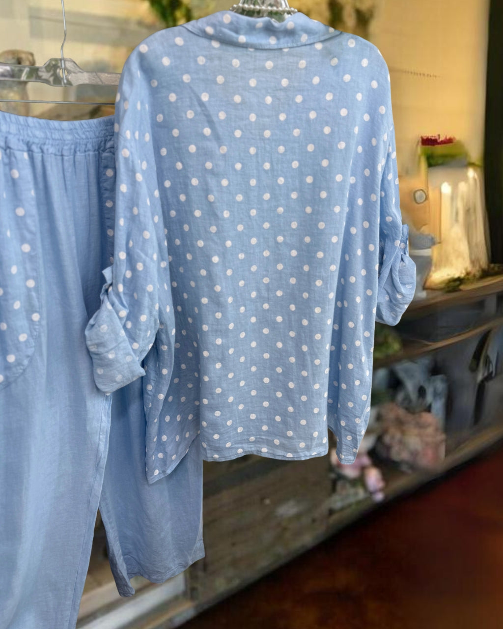 Casual Polka Dot Shirt Set