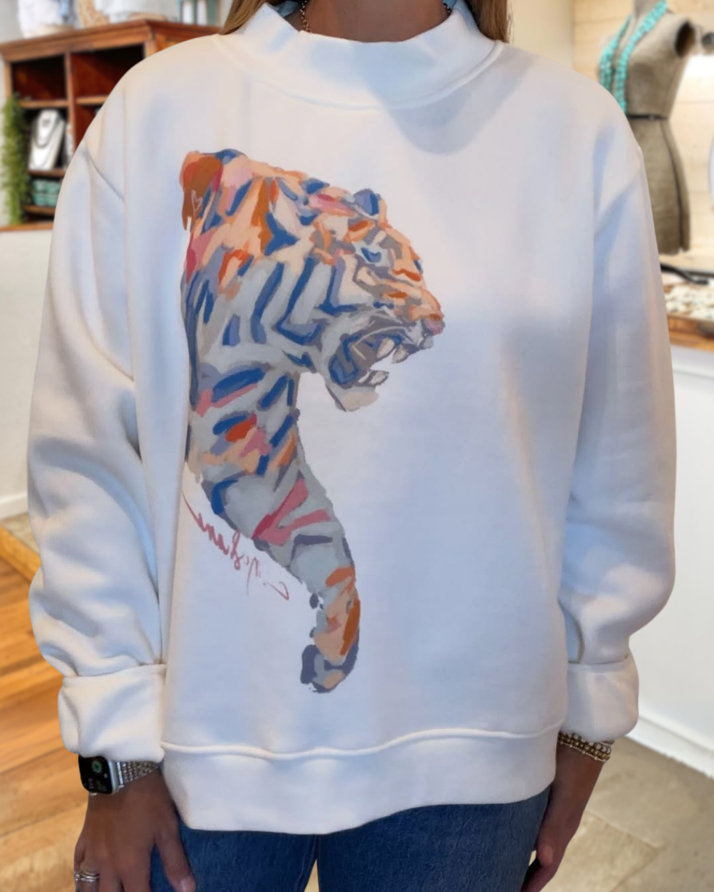 Tiger Print Mock Neck Pullover