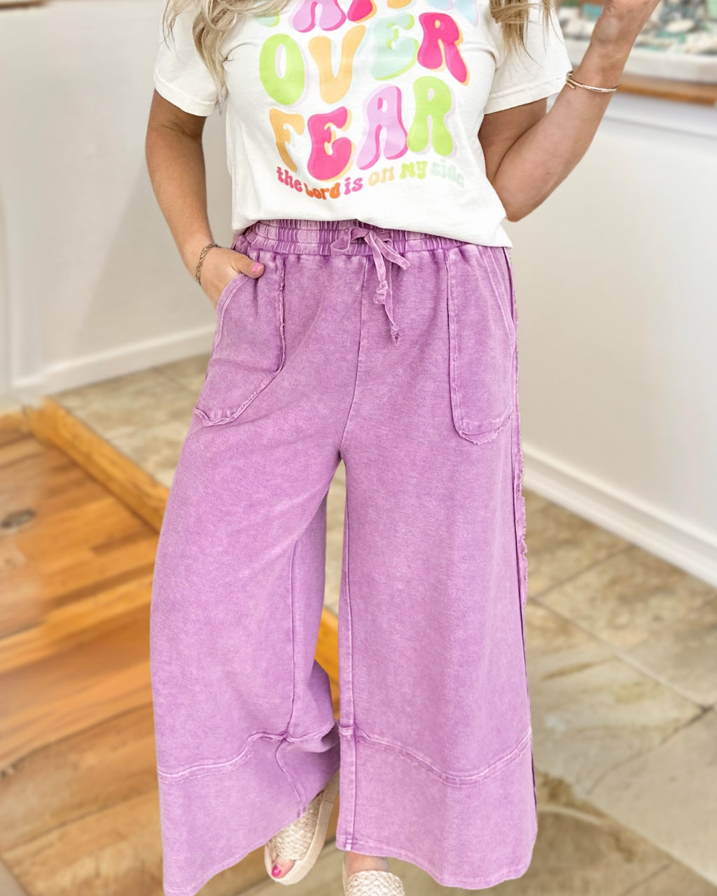Mineral Washed Terry Wide Leg Pant