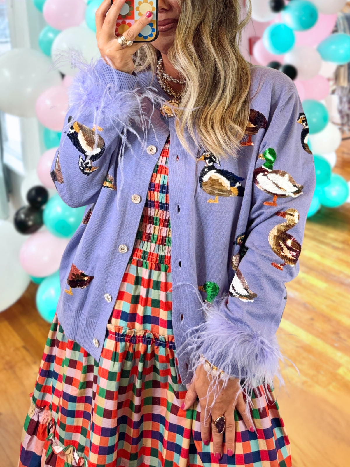 Feather Sequined Duck Cardigan
