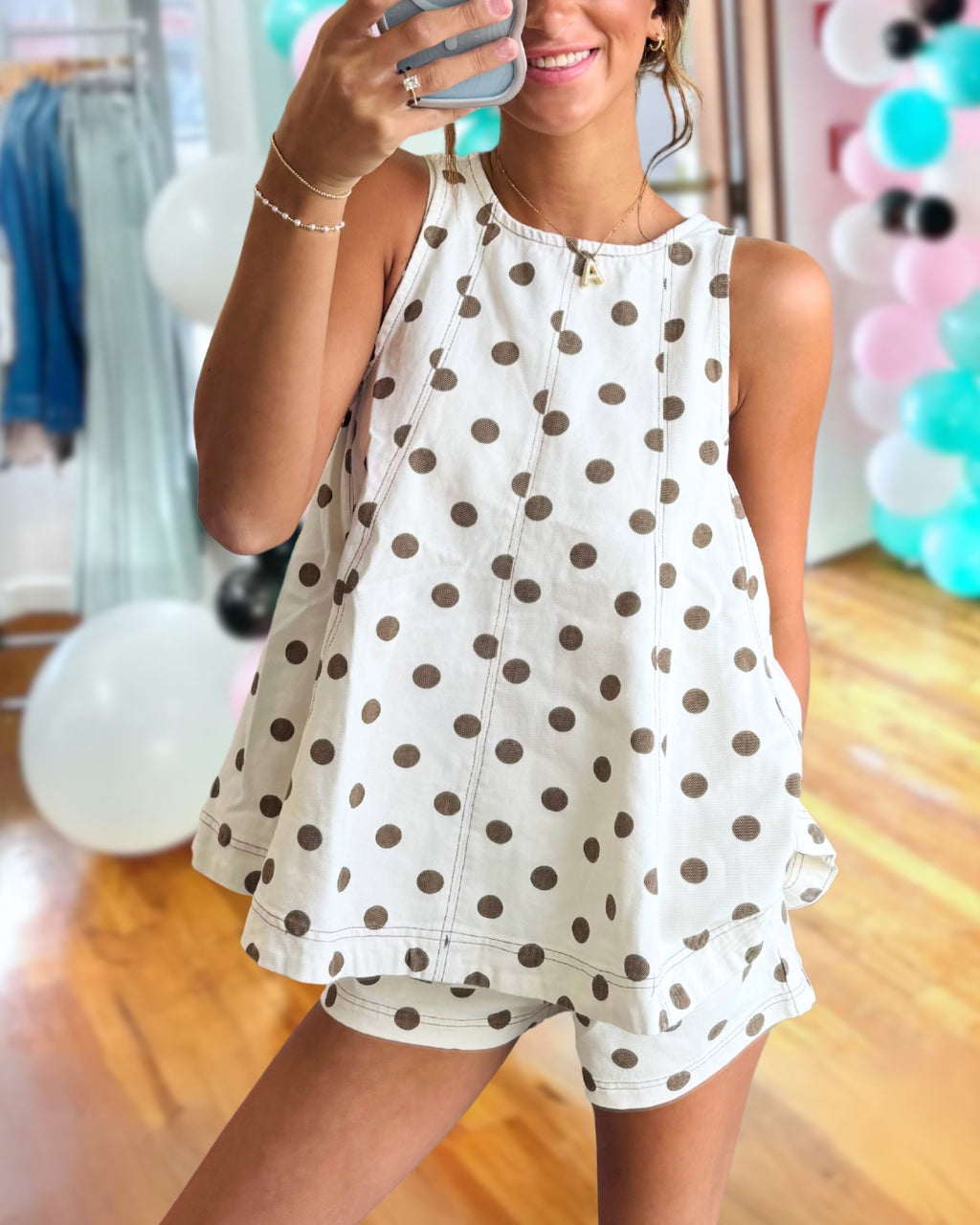 Polka Dot Sleeveless Shorts Set