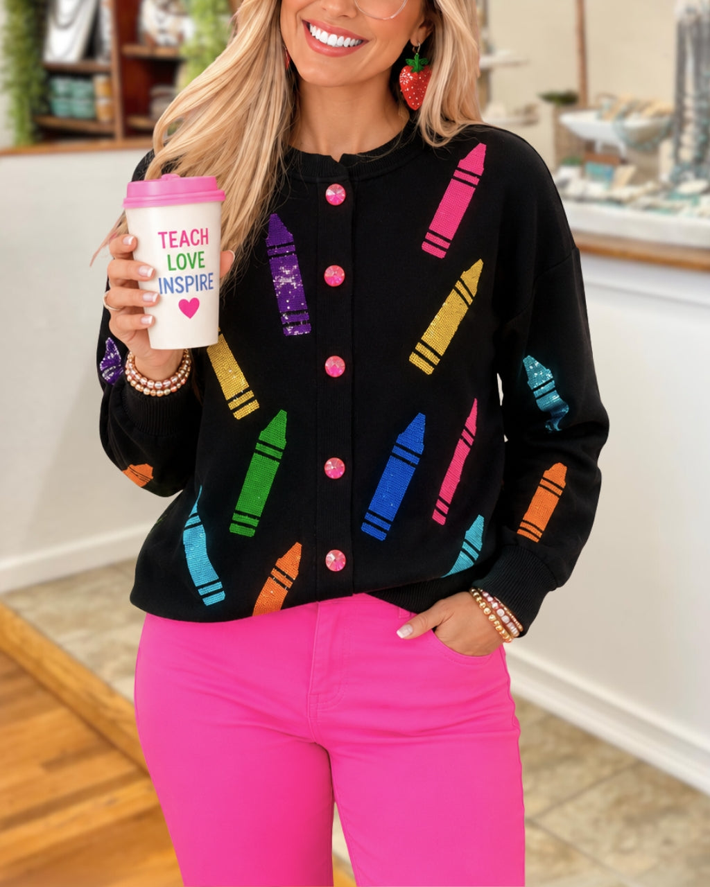 Teacher Approved Crayon Sequin Cardigan