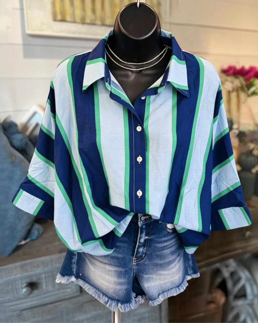 Color-blocked Striped Shirt