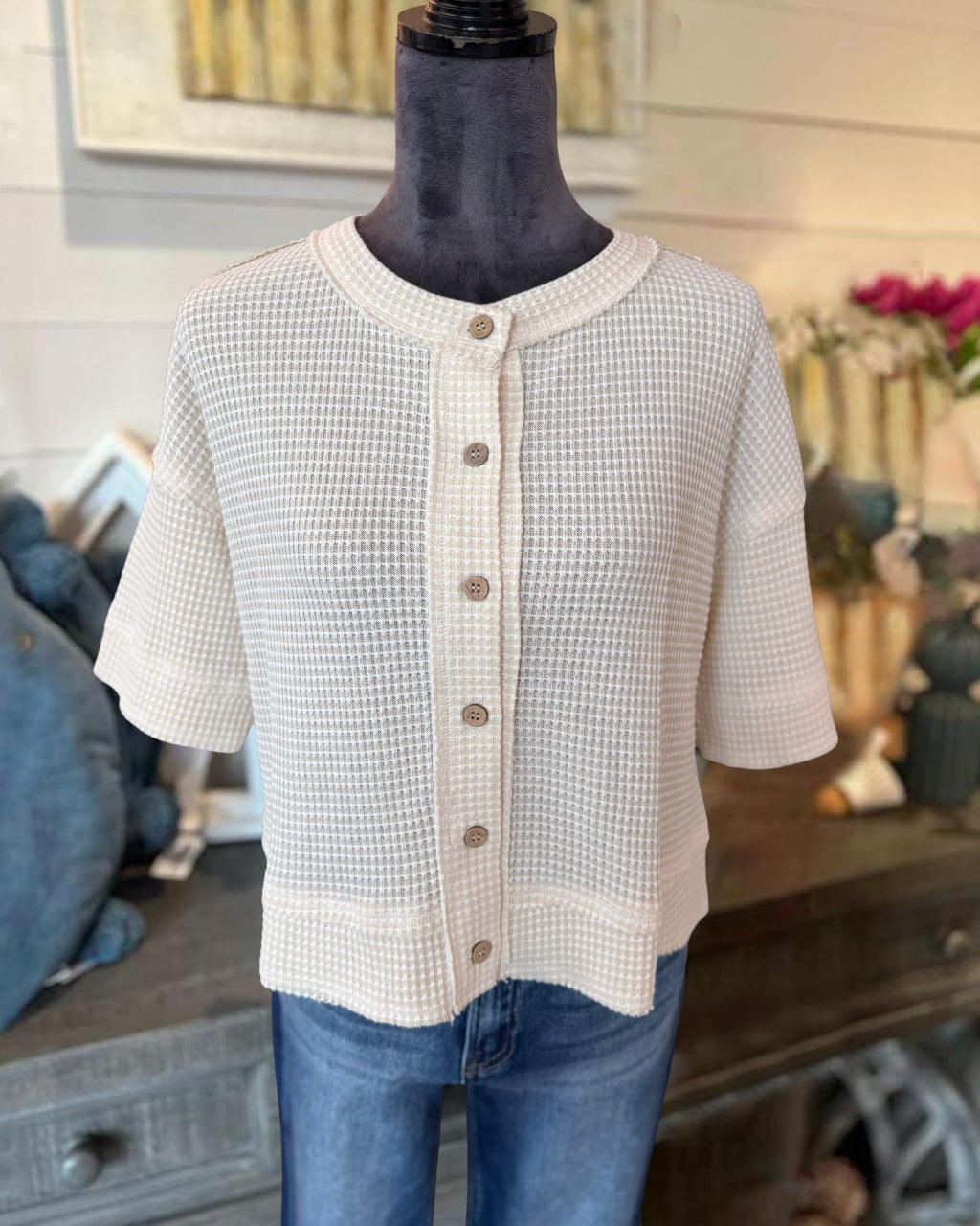 Simple Waffle Cardigan Top