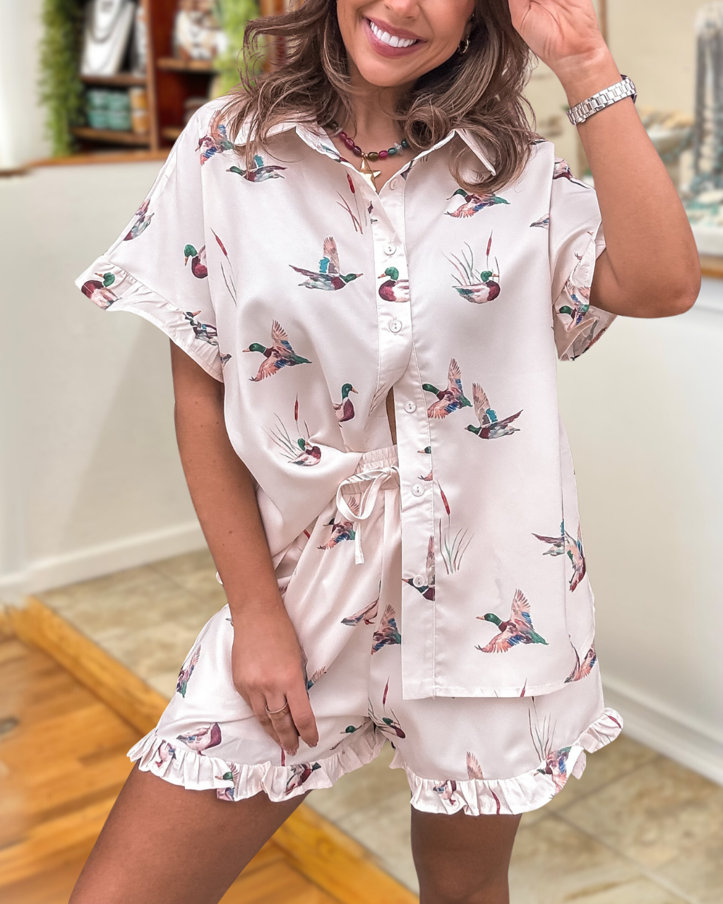 Mallard Duck Ruffled Satin Set