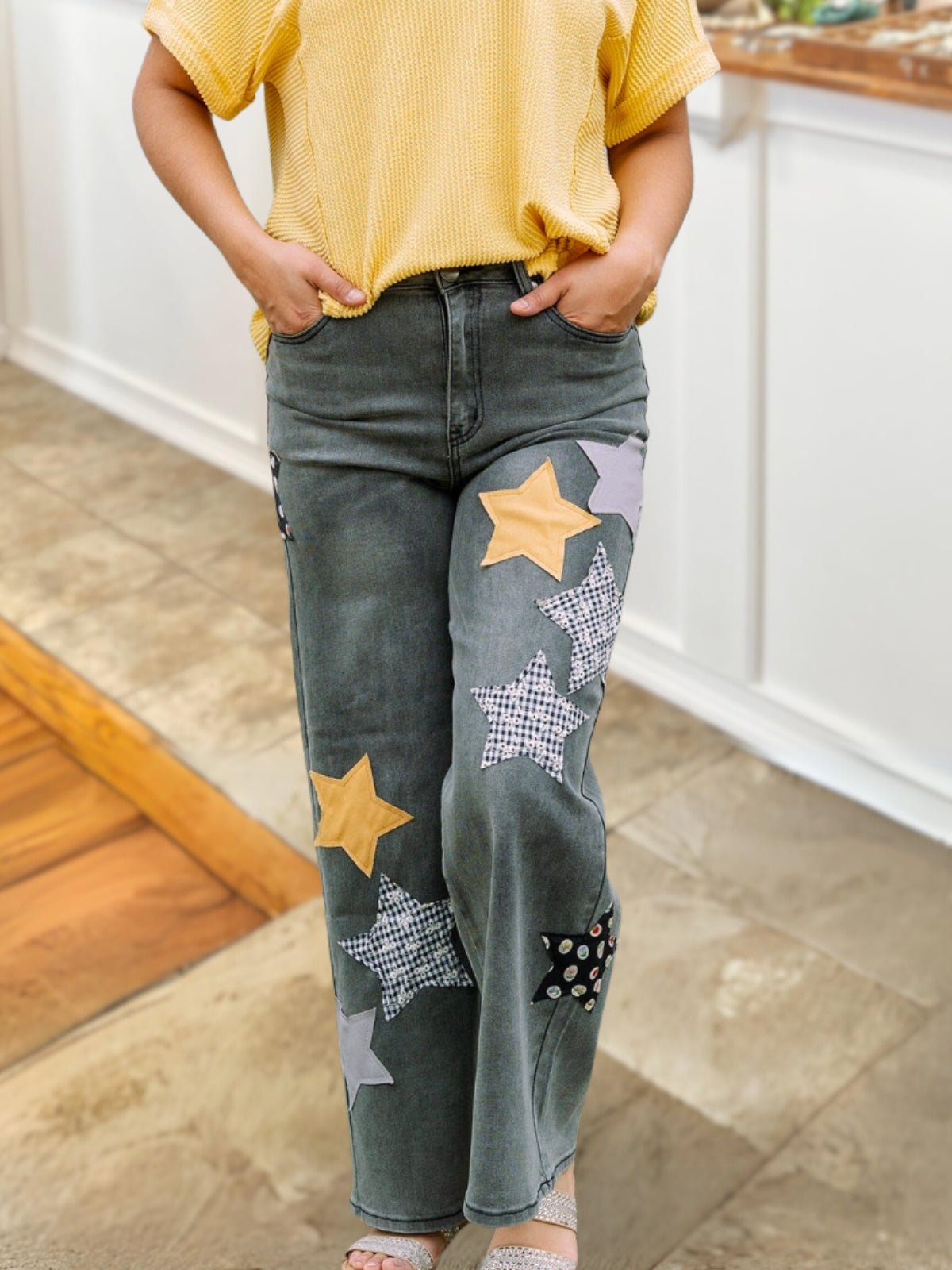 Star Embroidered Patch Jeans