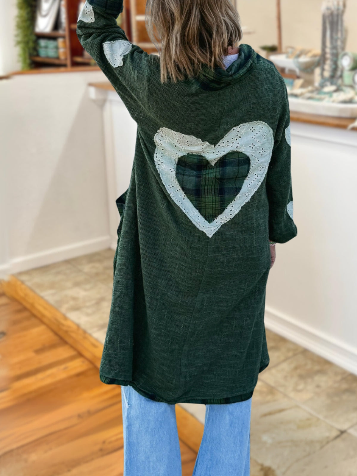 Love Woolen Plaid Spliced Waffle Top