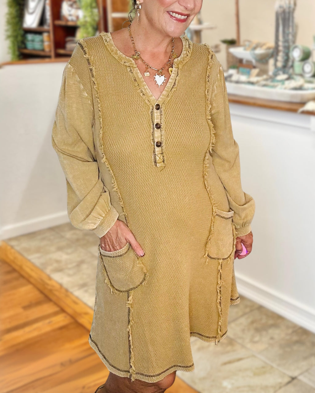 Unique Reverse-stitched Frayed Edge Dress