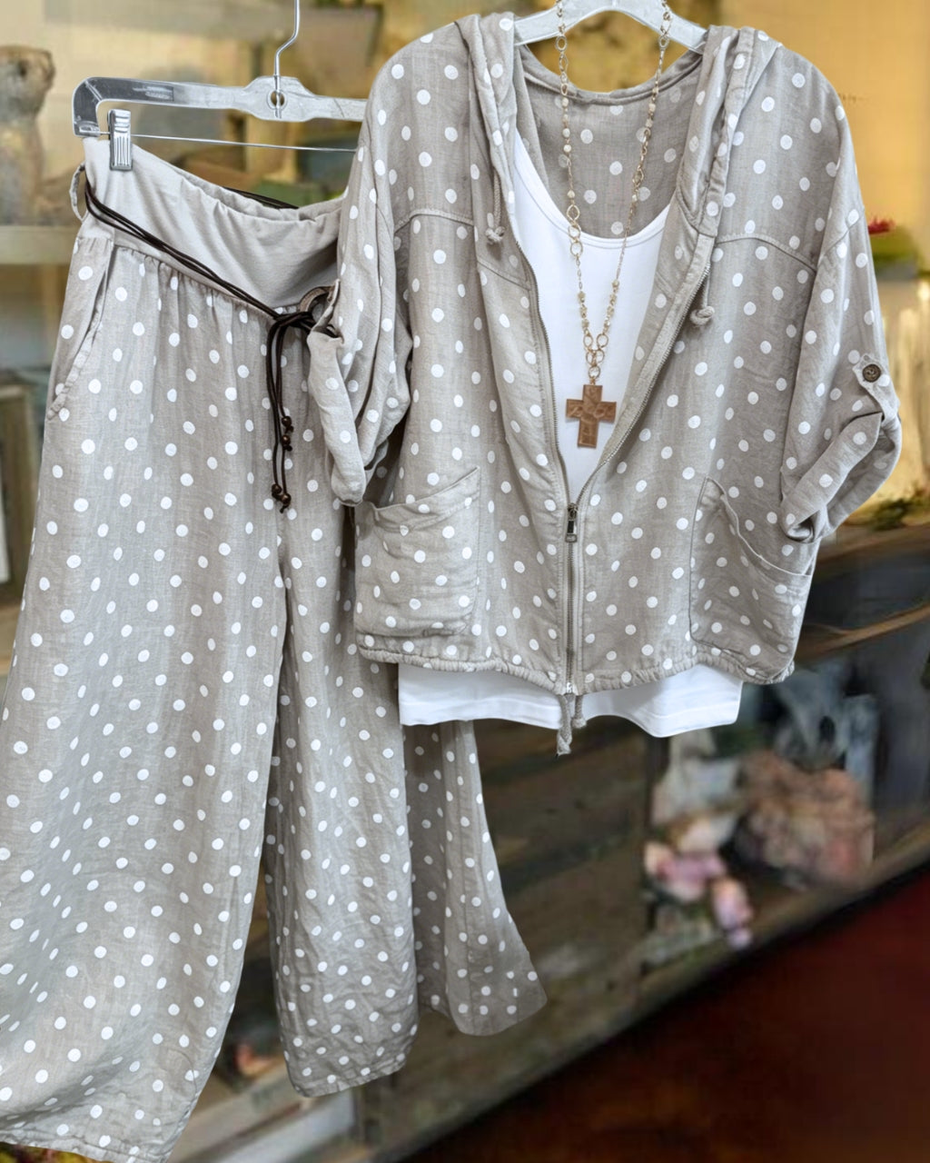Polka Dot Zippered Hooded Set