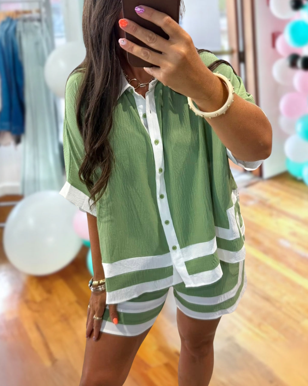 Breezy Color-Blocked Trim Shorts Set