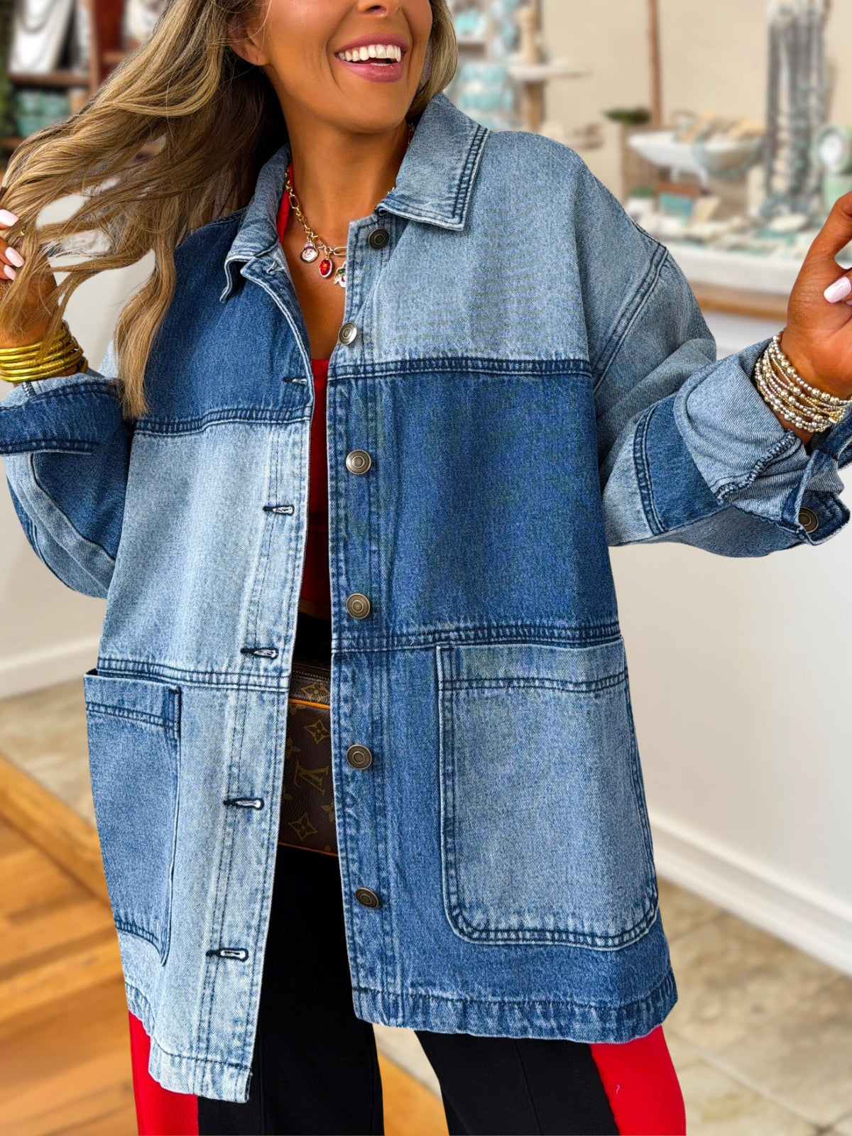 Color-Block Denim Work Jacket