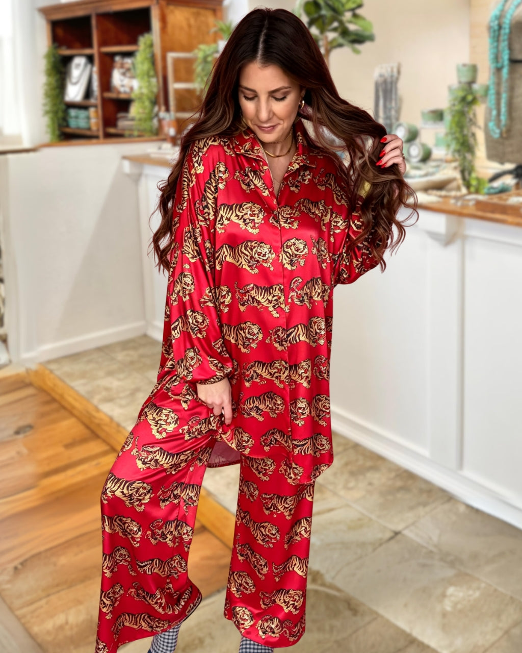 Oversized Tiger Print Satin Set