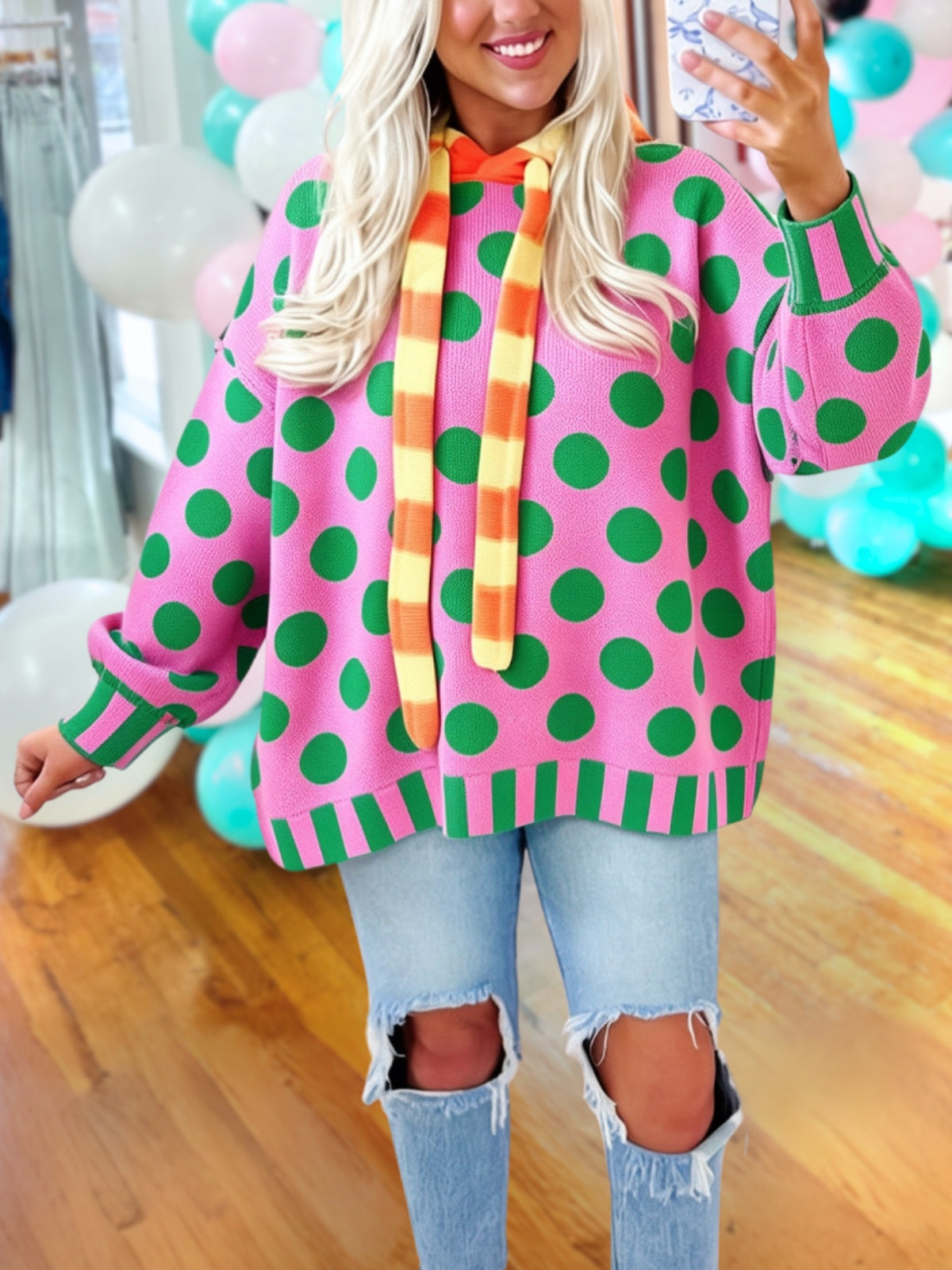 Playful Polka-Dot Color-Block Hoodie