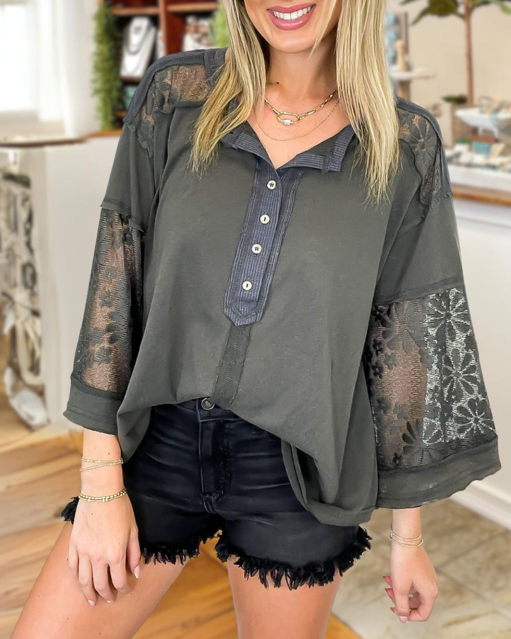 Lace Patchwork Henry Top