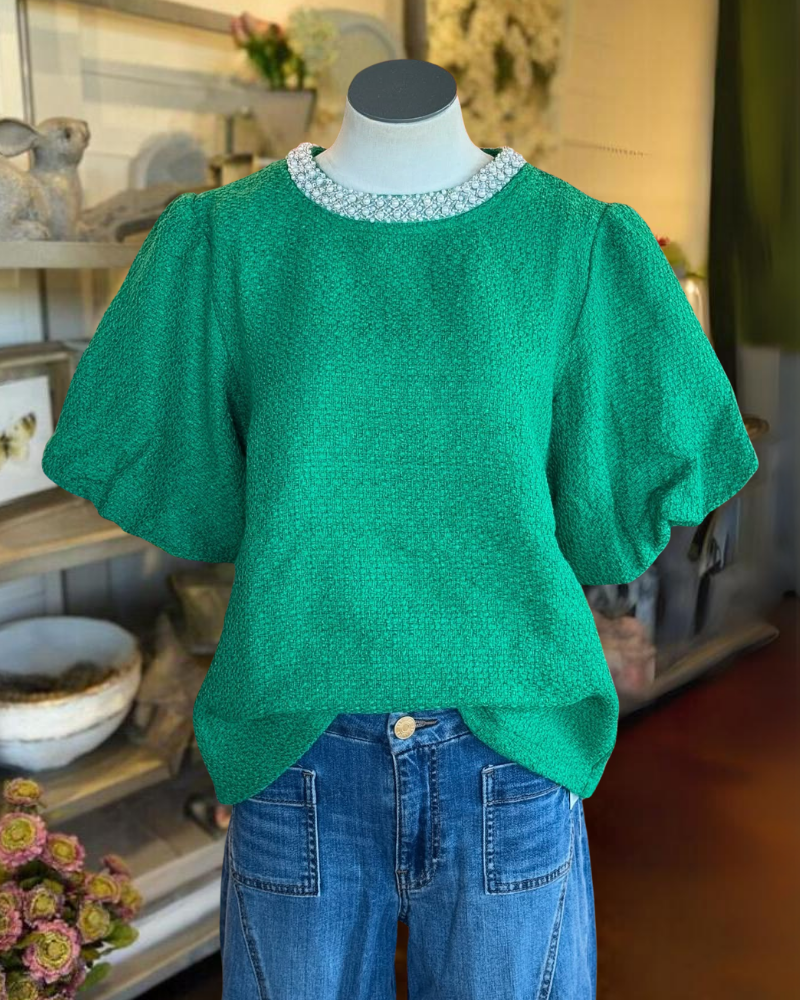 Simple Puff Sleeve Crewneck Top