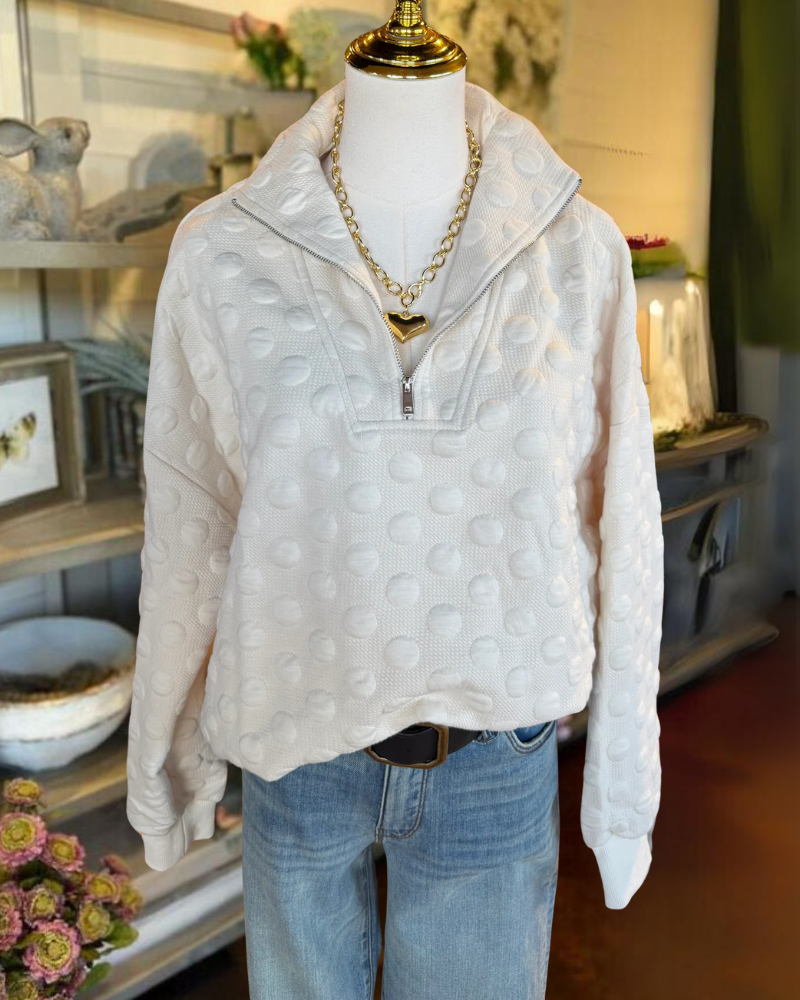 Casual Polka Dot Half-Zip Pullover