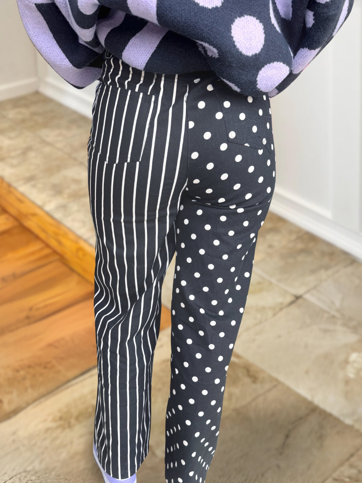 Striped Polka Dot Patchwork Pants