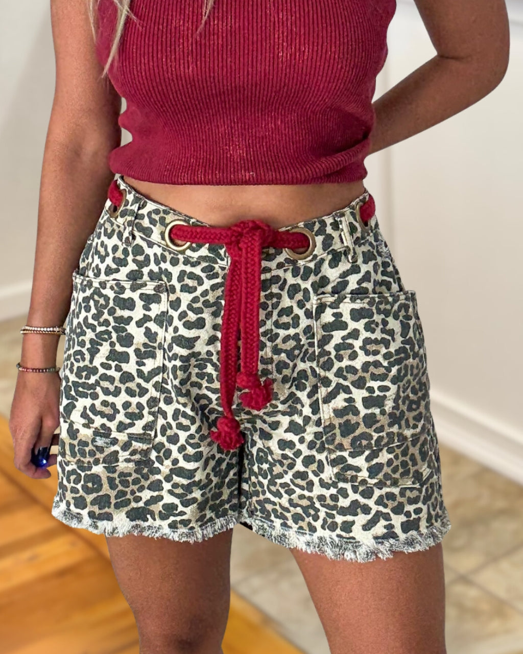 Chic Drawstring Leopard Shorts