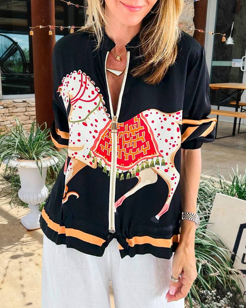 Horse Striped Zip-Up Jacket