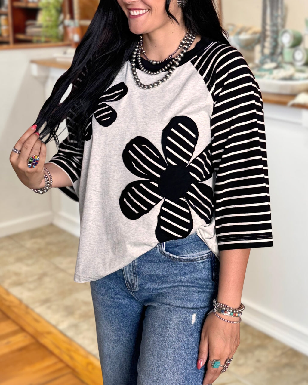 Floral Patch Striped T-shirt