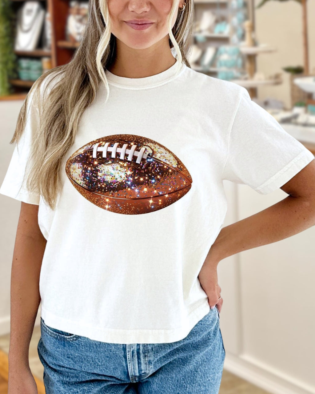 Glitter Football Print T-Shirt