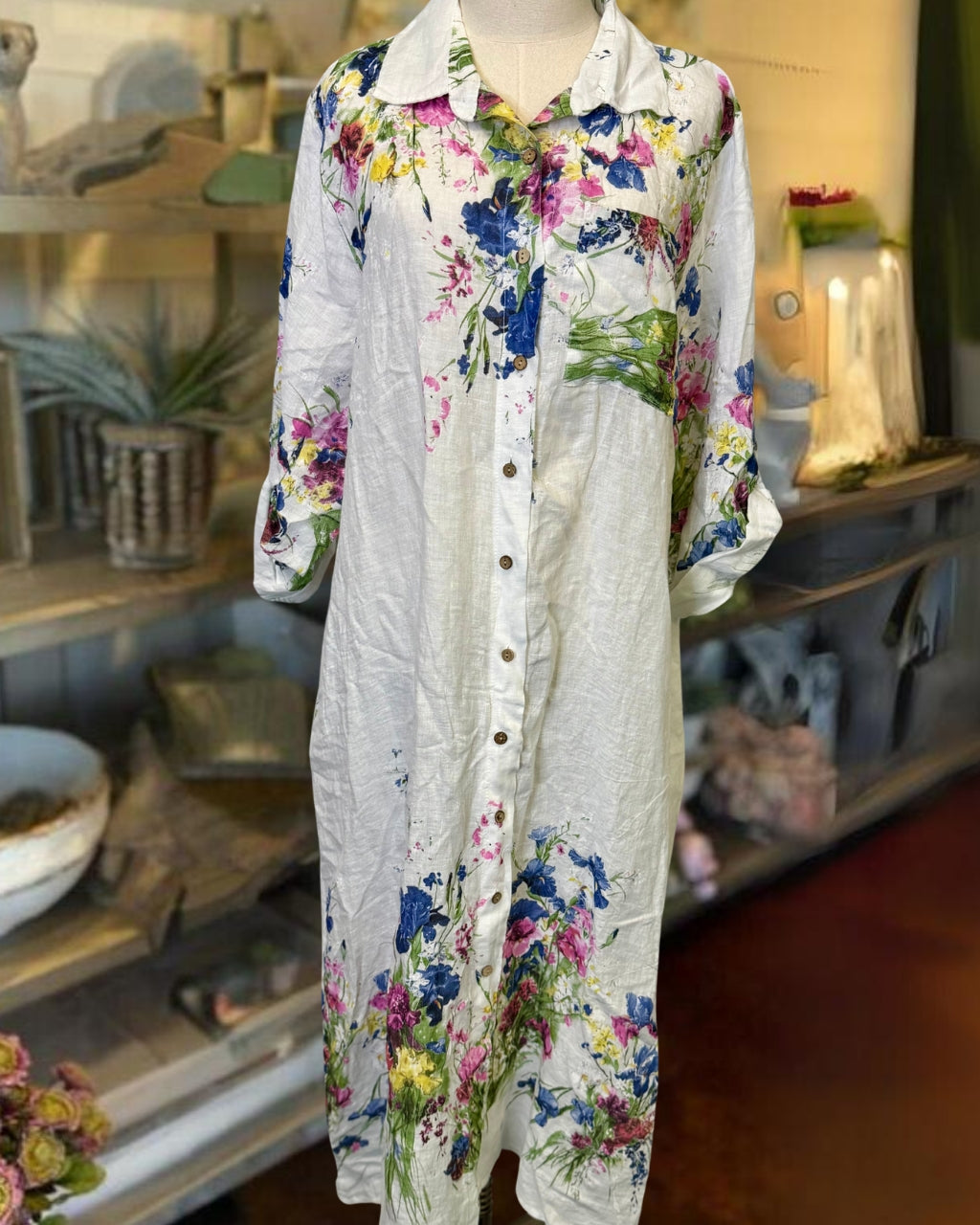 Charming Floral Shirt Maxi Dress