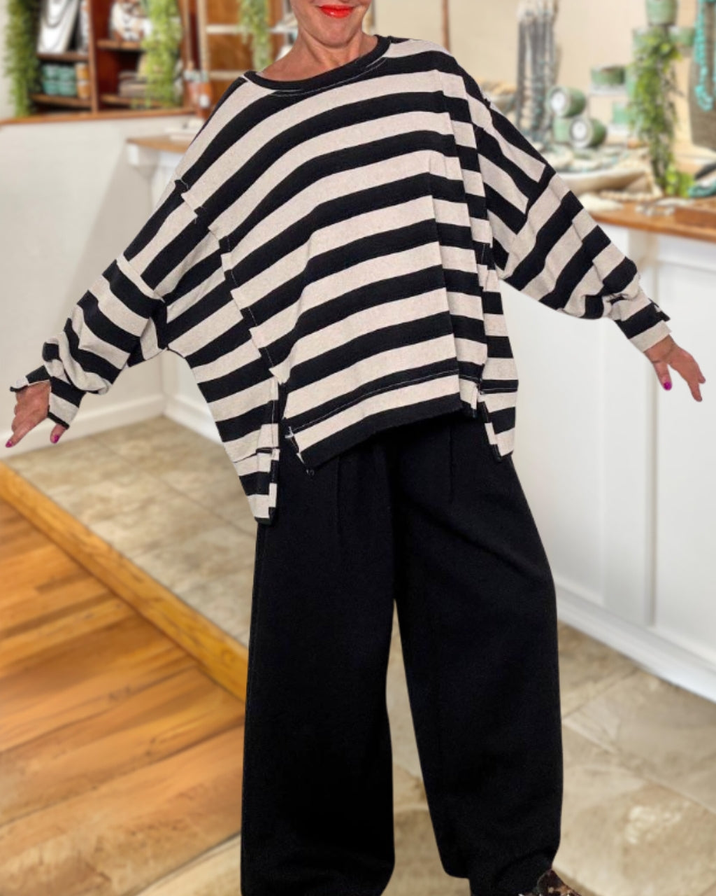 Slouchy Staggered Striped Top