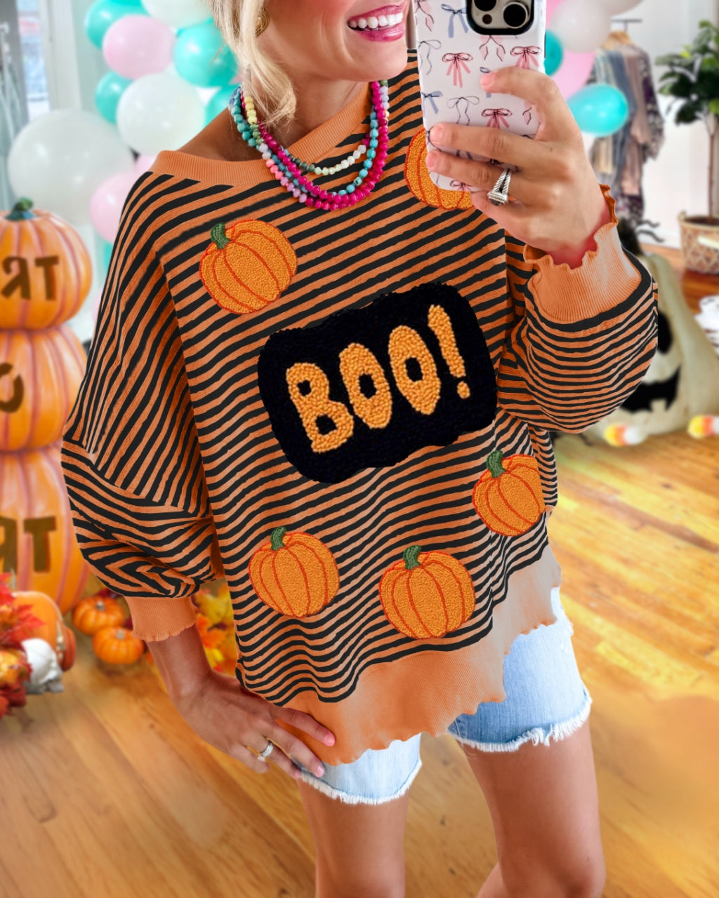 Halloween Pumpkin BOO Embroidered Sweatshirt